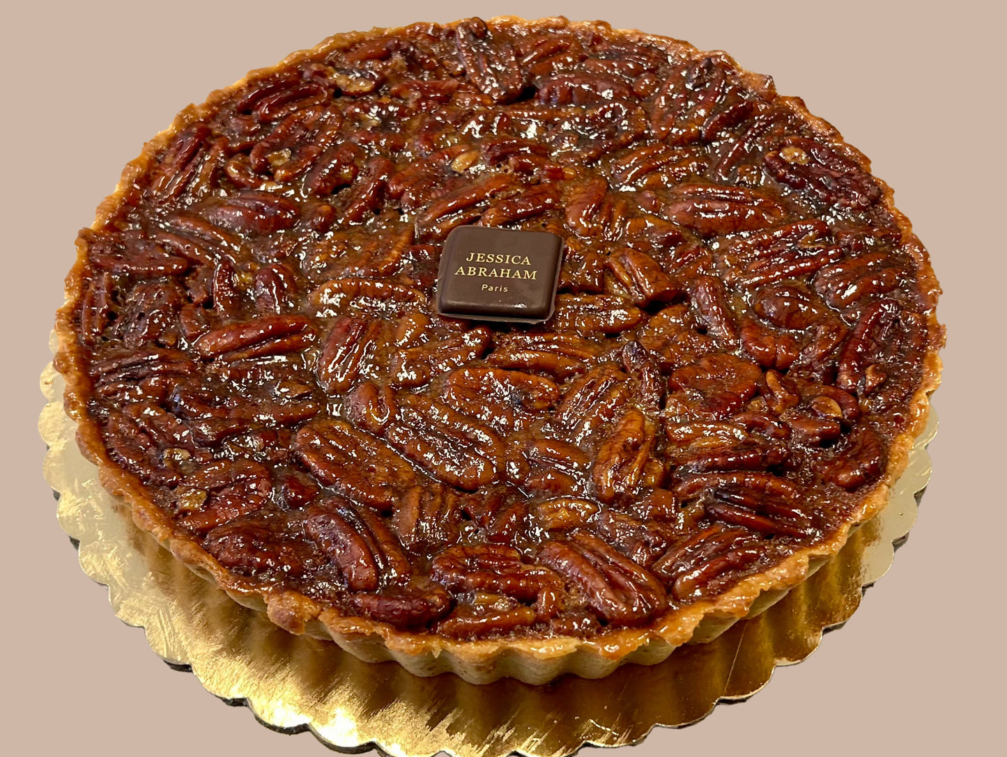 Bourbon Pecan pie with 'jessica abraham' ochocolate nameplate 